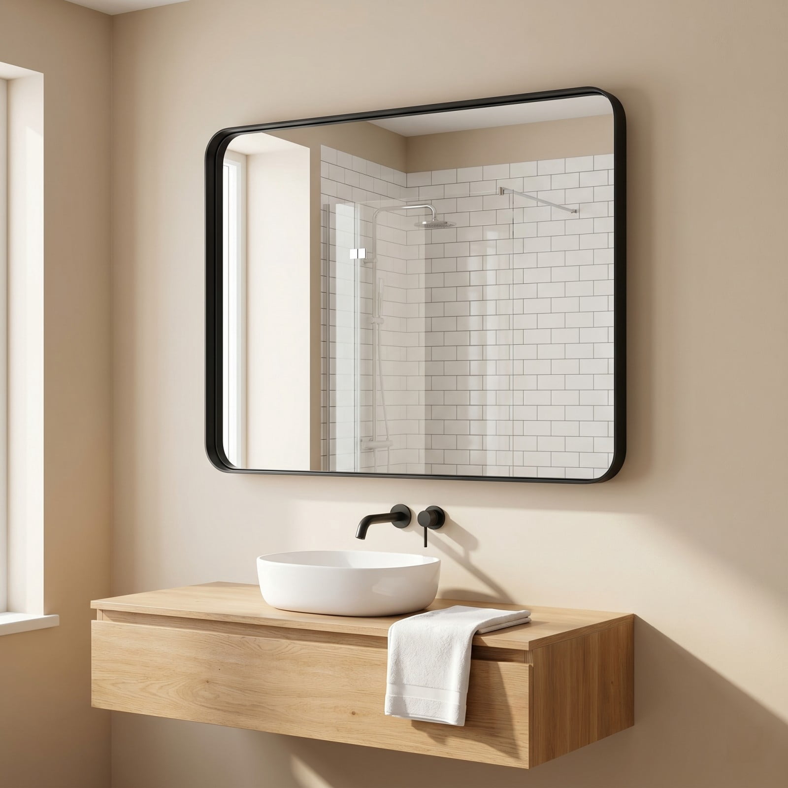 GRAHMCY 32"x40" Rectangular Bathroom Mirror Vanity Wall Mounted Mirror with Deep Frame, Black