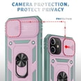 thumbnail image 3 of iPhone 12 Case,Dteck Shockproof Rubber Slide Camera Lens Protection Hybrid PC Ring Holder Kickstand Card Slot Design Cover For Apple iPhone 12 6.1-inch,Pink+Green, 3 of 9