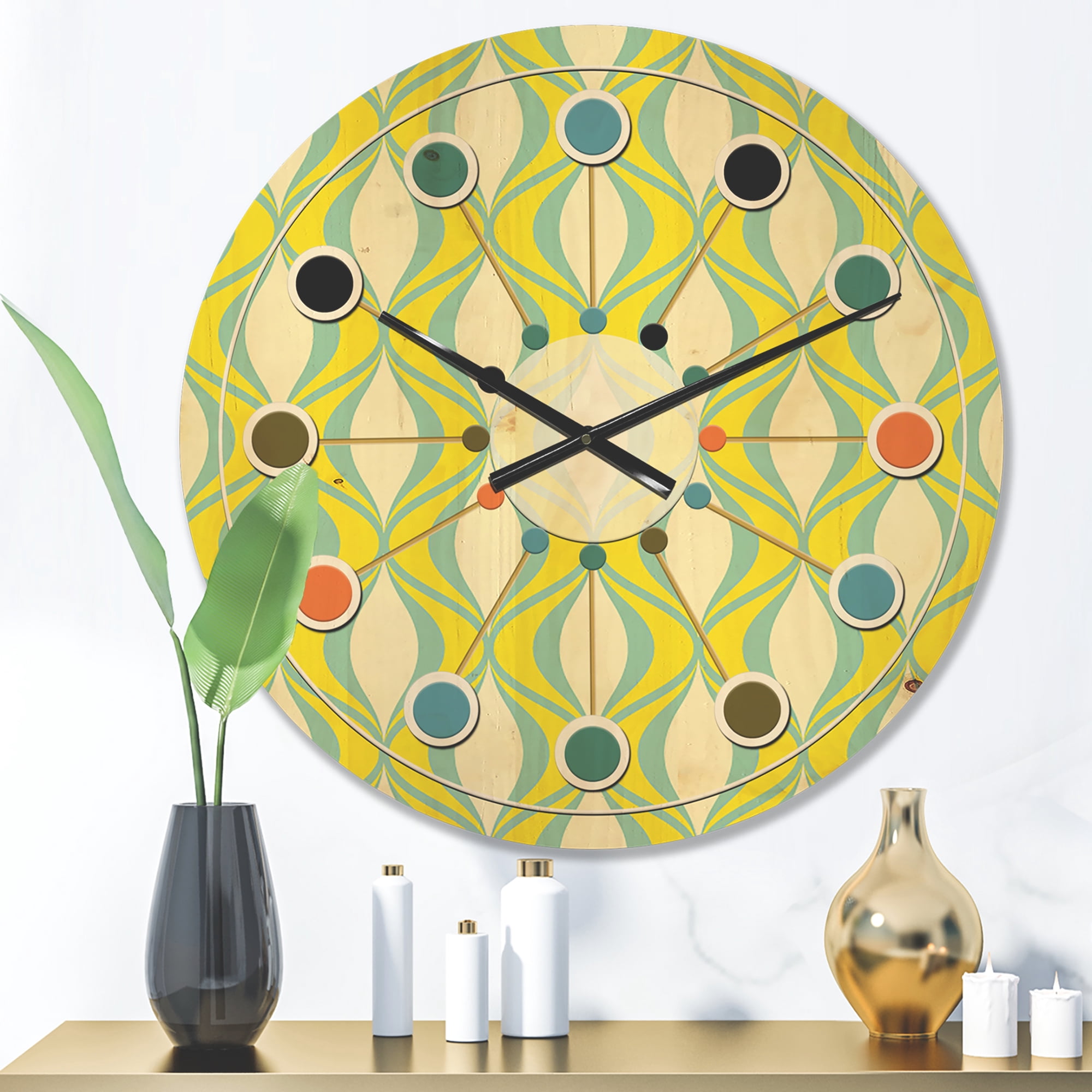 Designart 'Abstract Retro Geometrical Design Pattern III' Mid-Century Modern Wood Wall Clock