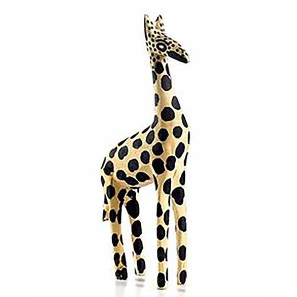 Heart of Haiti Figurine Girafe en Bois Faite à la Main 10 Pouces, Jaune/noir