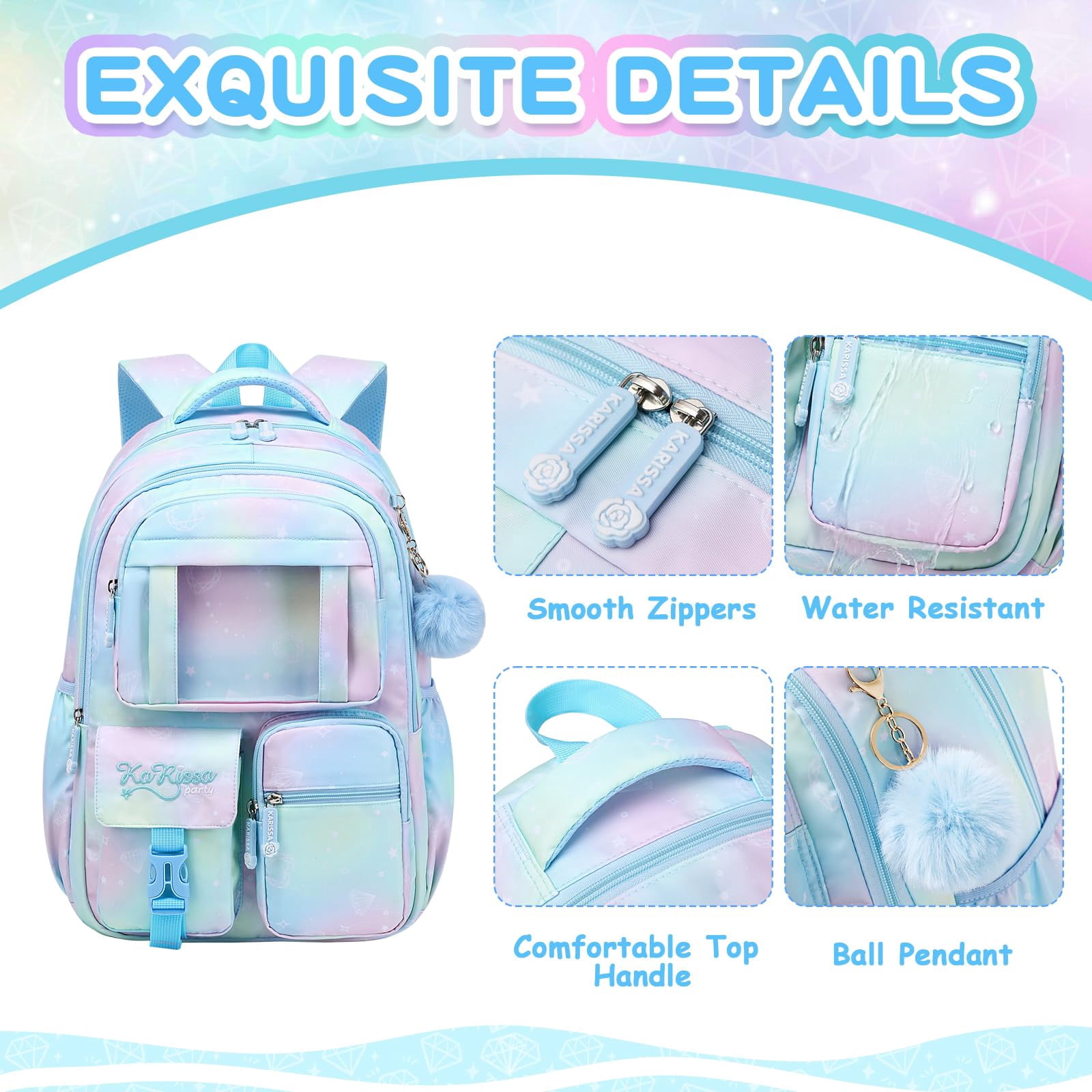 Soda Candy Backpacks for Girls Kawaii Ita Kids Backpack Water Resistant Lightweigt Students Bookbag for Elementary Primary Middle School, Blue