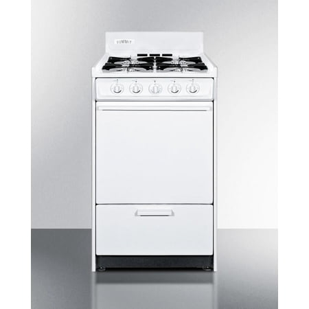Summit Appliance WNM1107 20 in. Wide Gas Range in White with Open Burners & Spark Ignition