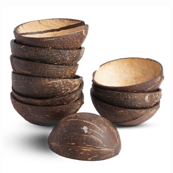 Thenga Oval Coconut Shell Bowls - Set of 10, 150 ML | Eco-Friendly Serving Bowls for Ice Cream, Snacks, Salads, Fruits | Perfect for Candle Making, Parties & Catering.