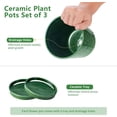 thumbnail image 5 of BUYMAX 4",5",6" Dia Planter Set of 3, Modern Style Ceramic Plant Pots with Drainage Hole and Tray for Indoor Outdoor Patio, Emerald Green, 5 of 6