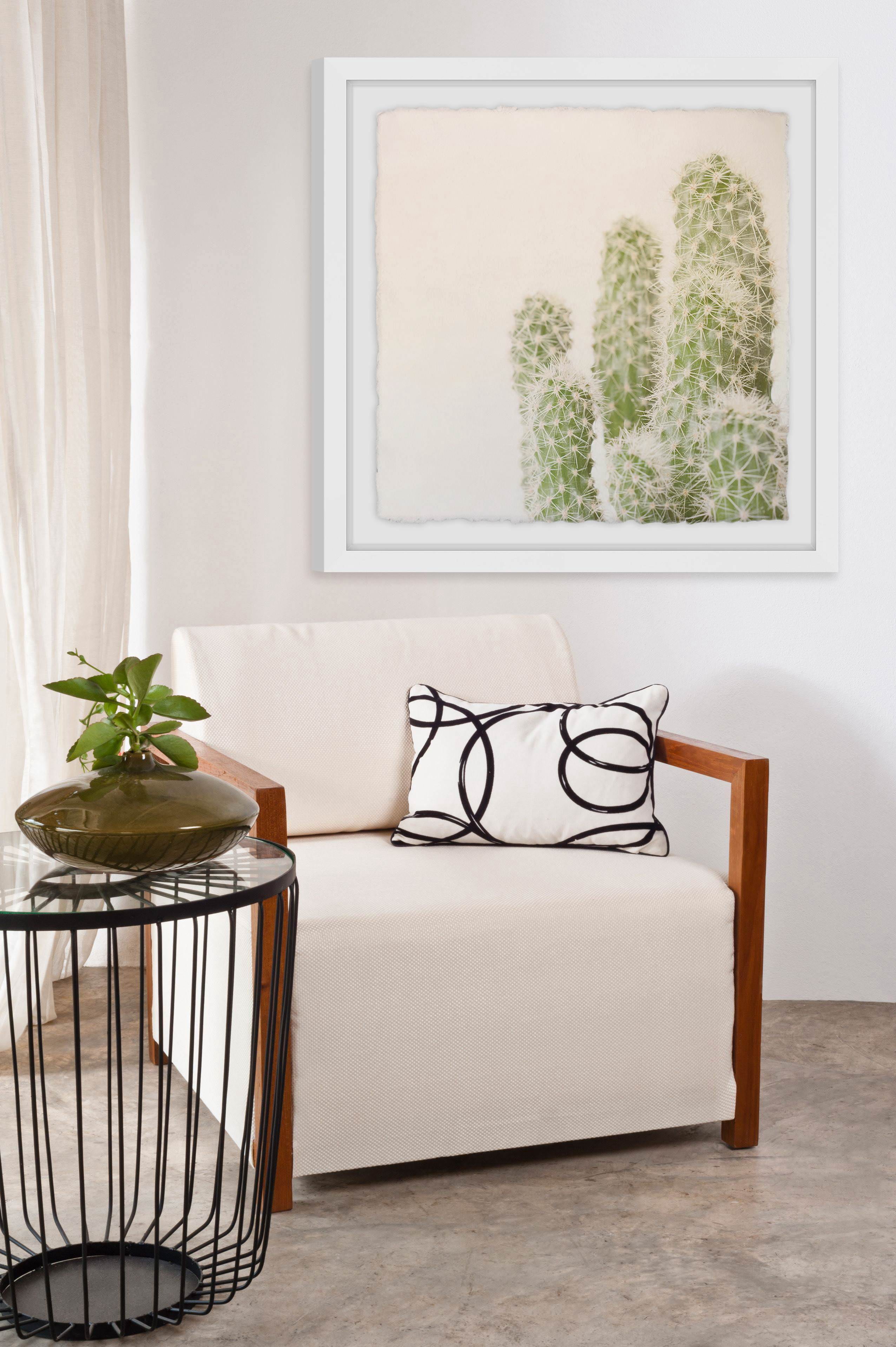 White Fuzzy Cactus Framed Painting Print
