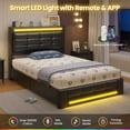 thumbnail image 4 of Afuhokles LED Upholstered Twin Bed Frame with Storage Headboard and 4 Drawers, Charging Station, Leather Platform Bed Frame with Button Tufted, Black PU, 4 of 8