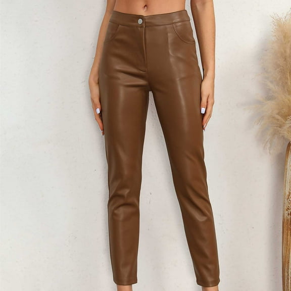 AGWOLF Faux Leather Pants for Women Trendy Straight Leg High Waist Trousers Dressy Business Pockets Office Pant