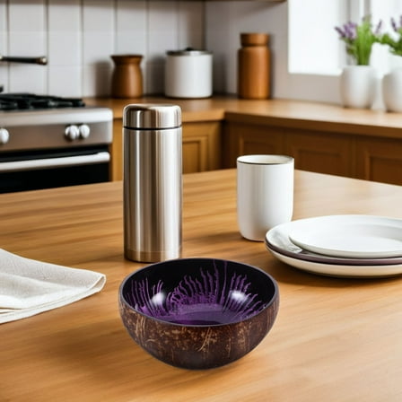 COMPUKAS Purple Natural Coconut Bowl Home Organization Food Bowl for Entryway Use 1Pack