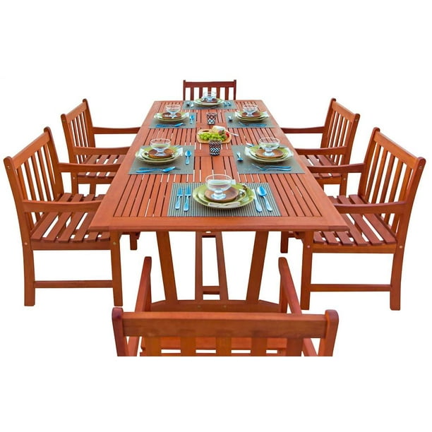 Malibu Outdoor 7piece Wood Patio Dining Set with Extension Table