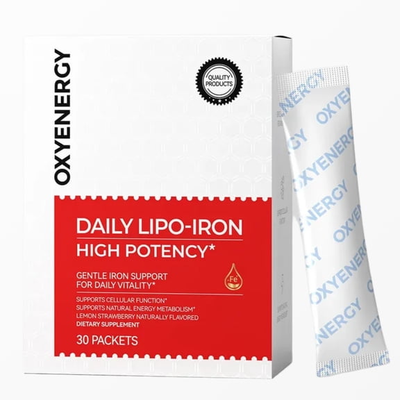 OxyEnergy Daily Lipo-Iron Gentle Supplement Powder, Folate & B12, 30 Packets