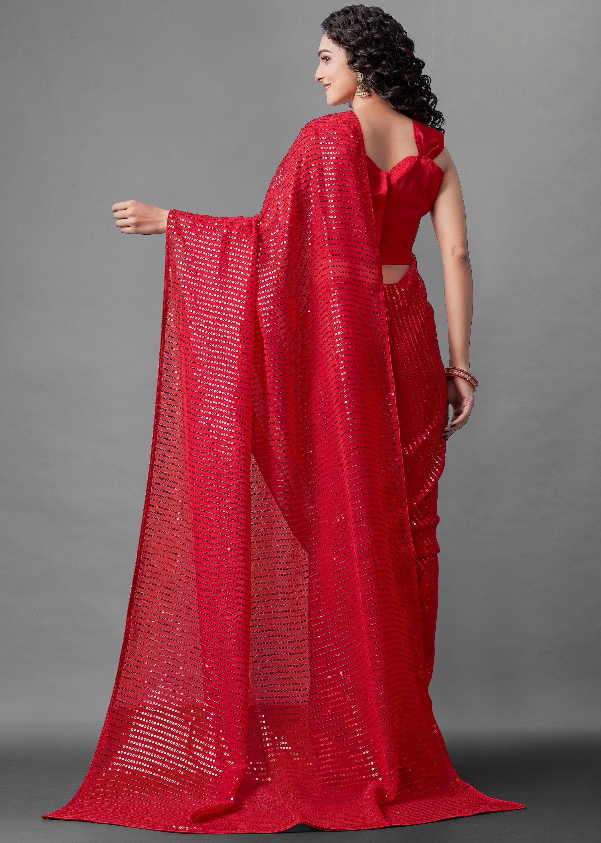 Buy Red color organza jacquard saree at fealdeal.com