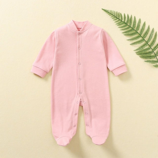 HOZADOIE Rose Unisexe Cache-Couche pour Bébé Pur Coton Mode Simple Ouverture à Boutons Design Couleur Unie Col Rond Manches Longues Style Toutes Saisons Grenouillère à Pieds 0mois-1an