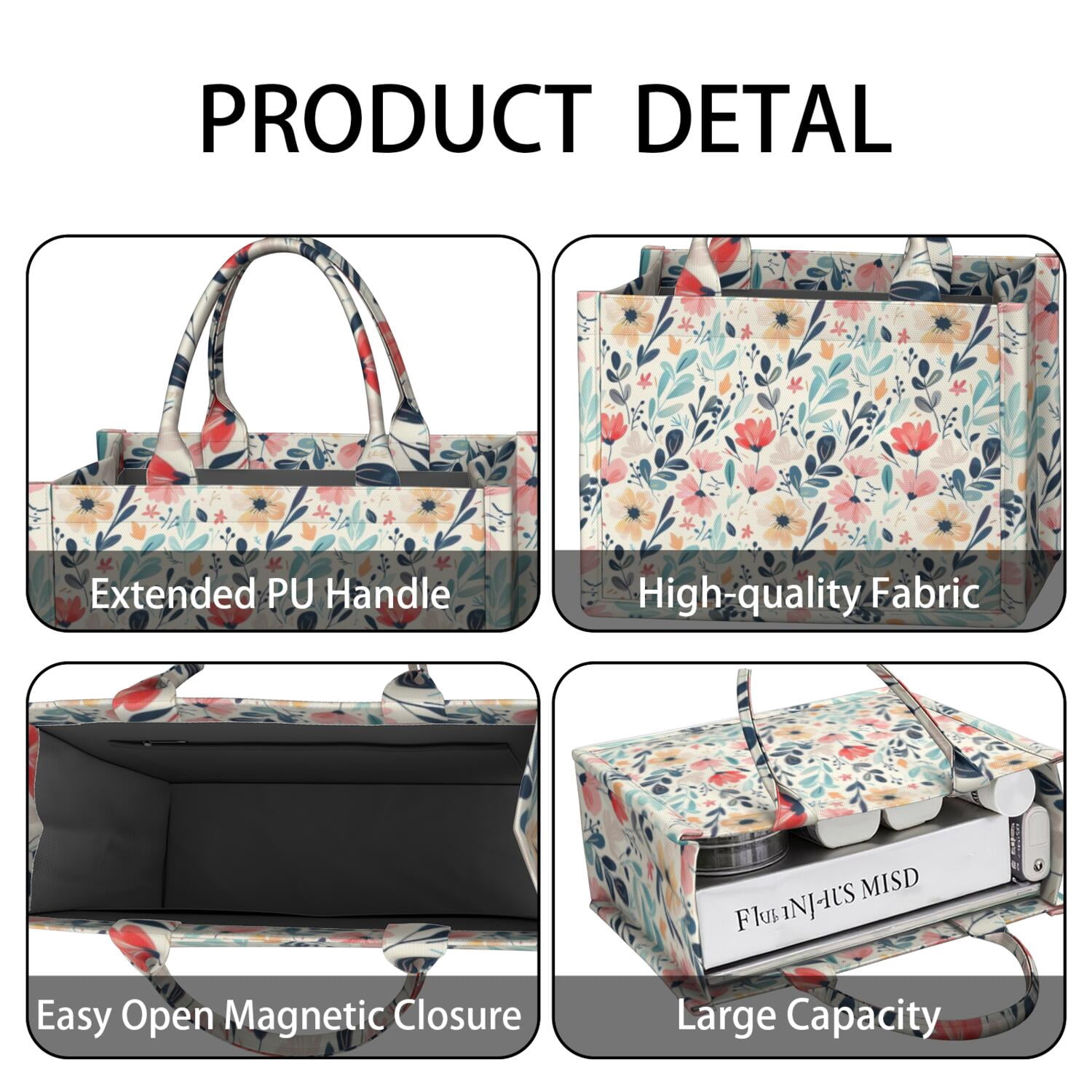 Large Capacity Tote Bag,Pioneer Flower Floral Print Pattern Handbag Fashion Luxury Tote Bag,15.7"x13"x 5.1" Inches,Laptop Compatible