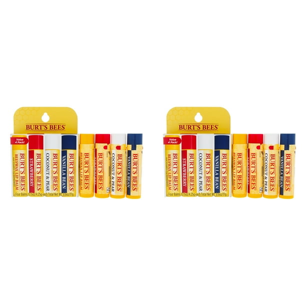 Bálsamo labial Burts Bees Cera de abejas fresa coco y pera vaina de vainilla Paquete de 2 4 x 0.15 oz