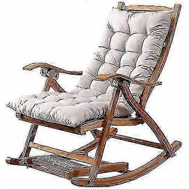 Long Folding Recliner Rocking Chair Cotton Cushion Plush Cushion Bamboo Chair Cushion Wooden Folding Chair High-quality Cushion Gray 1.2 Meters