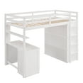 thumbnail image 4 of Twin Wood Loft Bed with Ladder and Guard Rail, Loft Bed with Drawers, Desk and Wardrobe, Loft Twin Bed for Teenagers, Multiple Functions Bed(White), 4 of 8