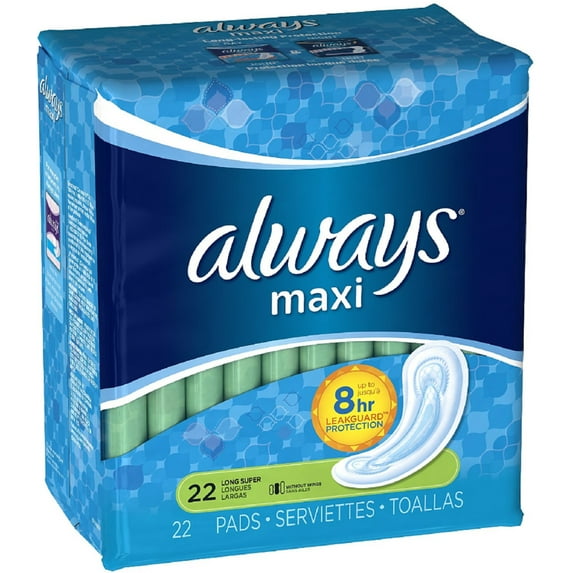 Always Maxi Pads Long Super without Wings 22 ea (Pack of 3)