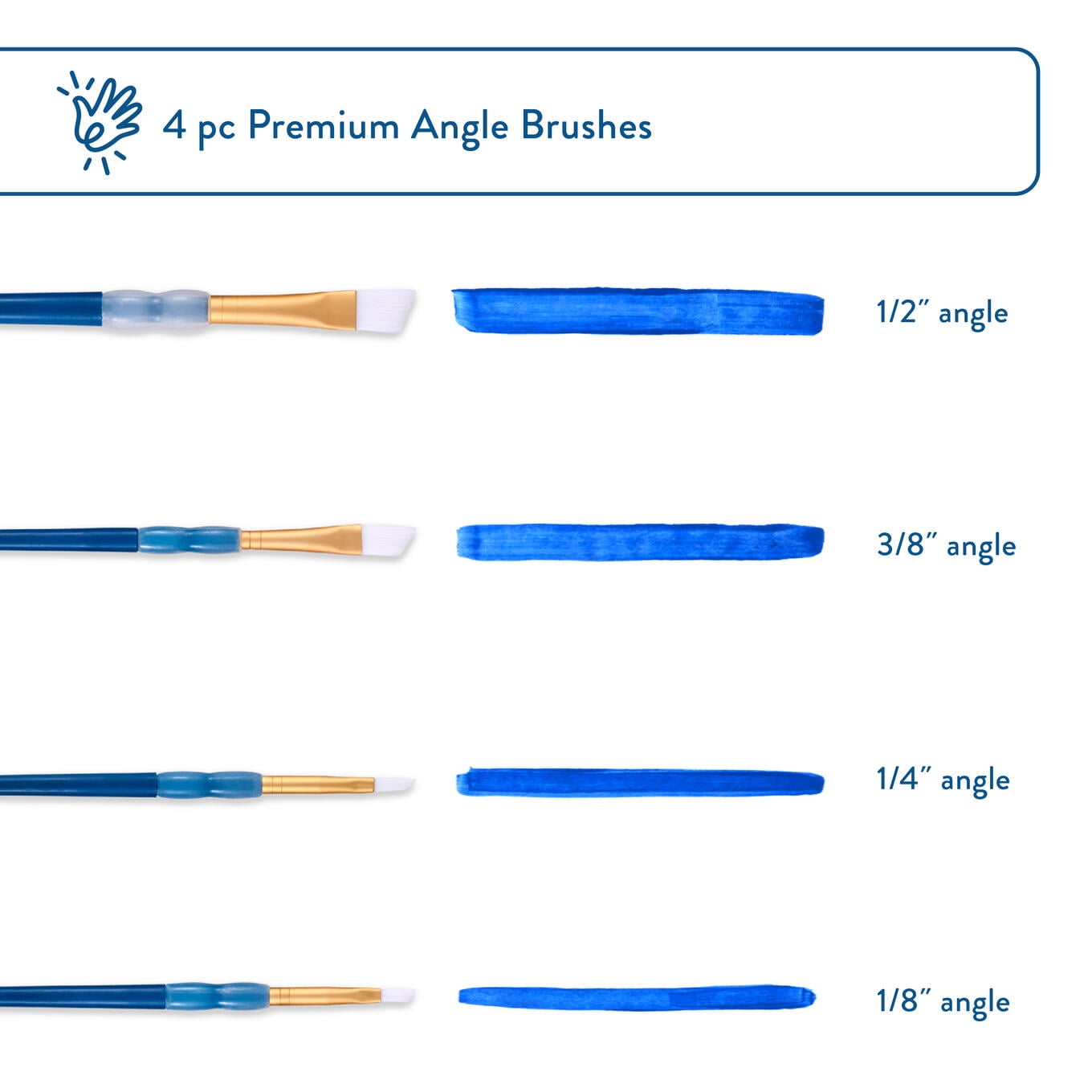(3 pack) Hello Hobby 4 Piece Angle Synthetic Bristle Paint Brush Set with Soft Grip