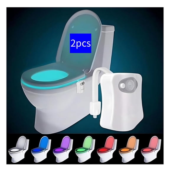 Original Toilet Night Light 2 Pack, Motion Sensor Activated LED Lamp, Fun 8 Colors Changing Bathroom Nightlight Add on Toilet Bowl Seat, Perfect Decorating Gadget for Dad Adults Kids Toddler