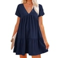 thumbnail image 2 of Summer Women V Neck Flowy Babydoll Dresses Short Sleeve Swing Shift Loose Casual Mini Dress, 2 of 6