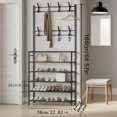 thumbnail image 4 of 5-Tier Multifunctional Metal Coat Rack with 10 Double Hooks, Entryway Coat and Shoe Storage Organizer, Space-Saving for Hallway Living Room Bathroom, 4 of 10