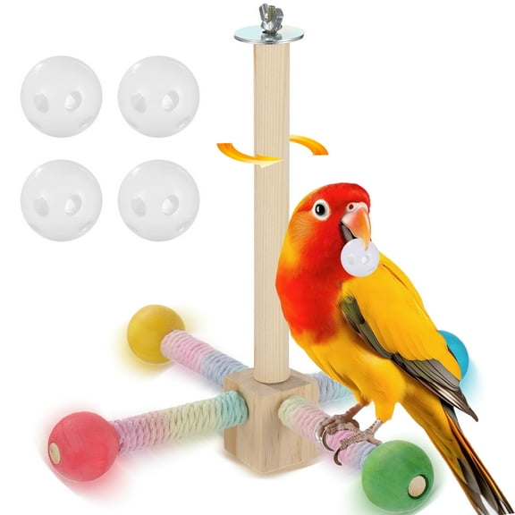 Bird Perches Toy for Parakeets(4 Parrot Bells Included), Rotating Wooden Stand Toys, Colorful Bird Cage Accessories for Pet Parrots Small Birds