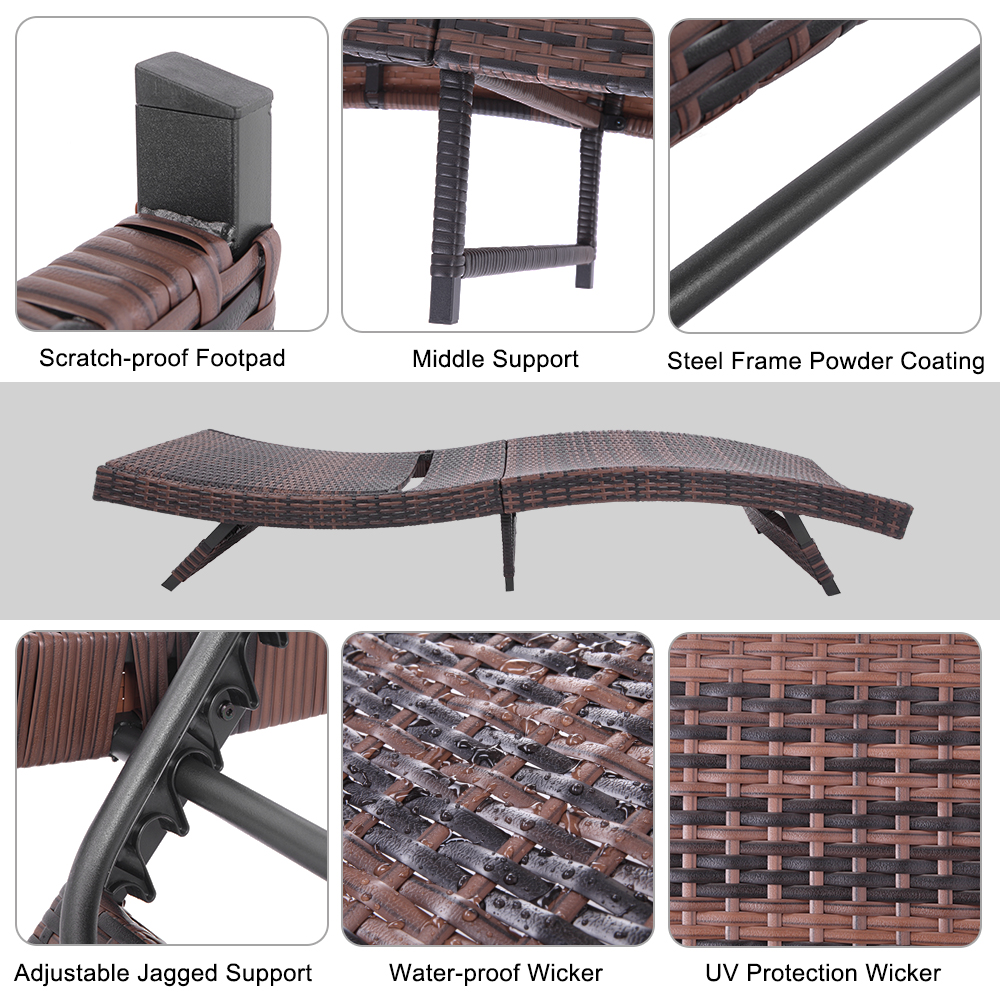 Kepooman Outdoor Wicker Chaise Lounge Chair, S Style Patio Chaise Lounge Embossing Vines Chaise, Portable Recliner Chaise Chairs for Beach Yard Pool -1 Pack, Brown Kepooman Outdoor Wicker Chaise Lounge Chair, S Style Patio Chaise Lounge Embossing Vines Chaise, Portable Recliner Chaise Chairs for Beach Yard Pool -1 Pack, Brown