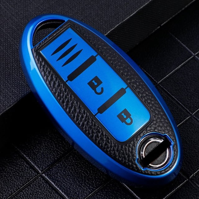 BUYISI Protective Leather Key Fob Case Cover For Nissan For Qashqai For Trail For Versa Accurate Button Position Multiple Colors Style 4 Blue