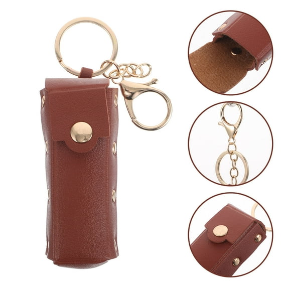 FUEENIRVA Compact Lip Gloss Holder Keyring In Brown Metal Design For On The Go Touch Ups 1Set