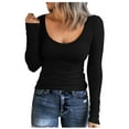 thumbnail image 1 of Women Long Sleeve Scoop Neck Ribbed Shirt - Fitted Knit Basic T-Shirts with Lightweight Breathable Fabric, 1 of 6