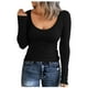 thumbnail image 1 of Camiseta básica de manga larga con cuello redondo y tejido acanalado ajustado para mujer - Poliéster - S-XL, 1 of 6