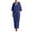 Blue, variant on Women's V Neck Batwing Sleeve Maxi Dress Side Buttons Loose Fit Casual Summer Linen Blend Caftan Dress