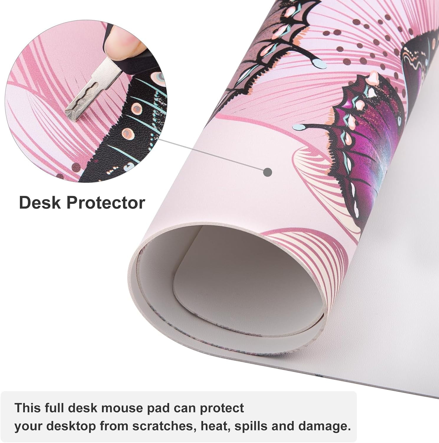 armdgodx Non Slip Waterproof PU Leather Large Desk Pad, 31.5x 15.7, Butterflies & Orchids