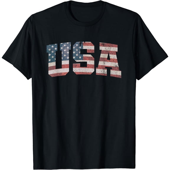 USA US Flag Patriotic 4th of July America T-Shirt Black Large