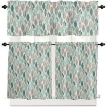 3 Piece Teal Leaf Kitchen Curtains, Tier and Valance Rod Pocket Window Curtains Set Geometric Olive Leaf Bohemian Abstract Cafe Curtains for Kitchen Valances Window Treatment 54X18in 27x36in×2