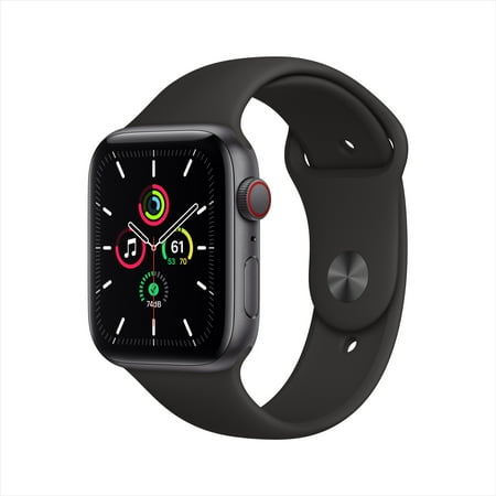 Restored Apple Watch SE 44mm GPS + Cellular, Space Gray Aluminum Case - Black Sport Band