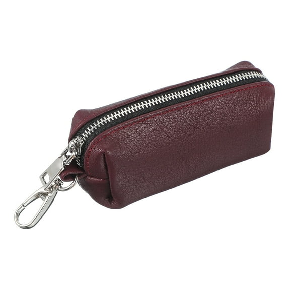 Uxcell Leather Coin Purse,1.8x 5.3 Inch Leather Car Key Holder Bag Hand-held Change Purse Keychain Pouch Small Coin Pouch with Zipper Key Ring for Women and Men, Claret