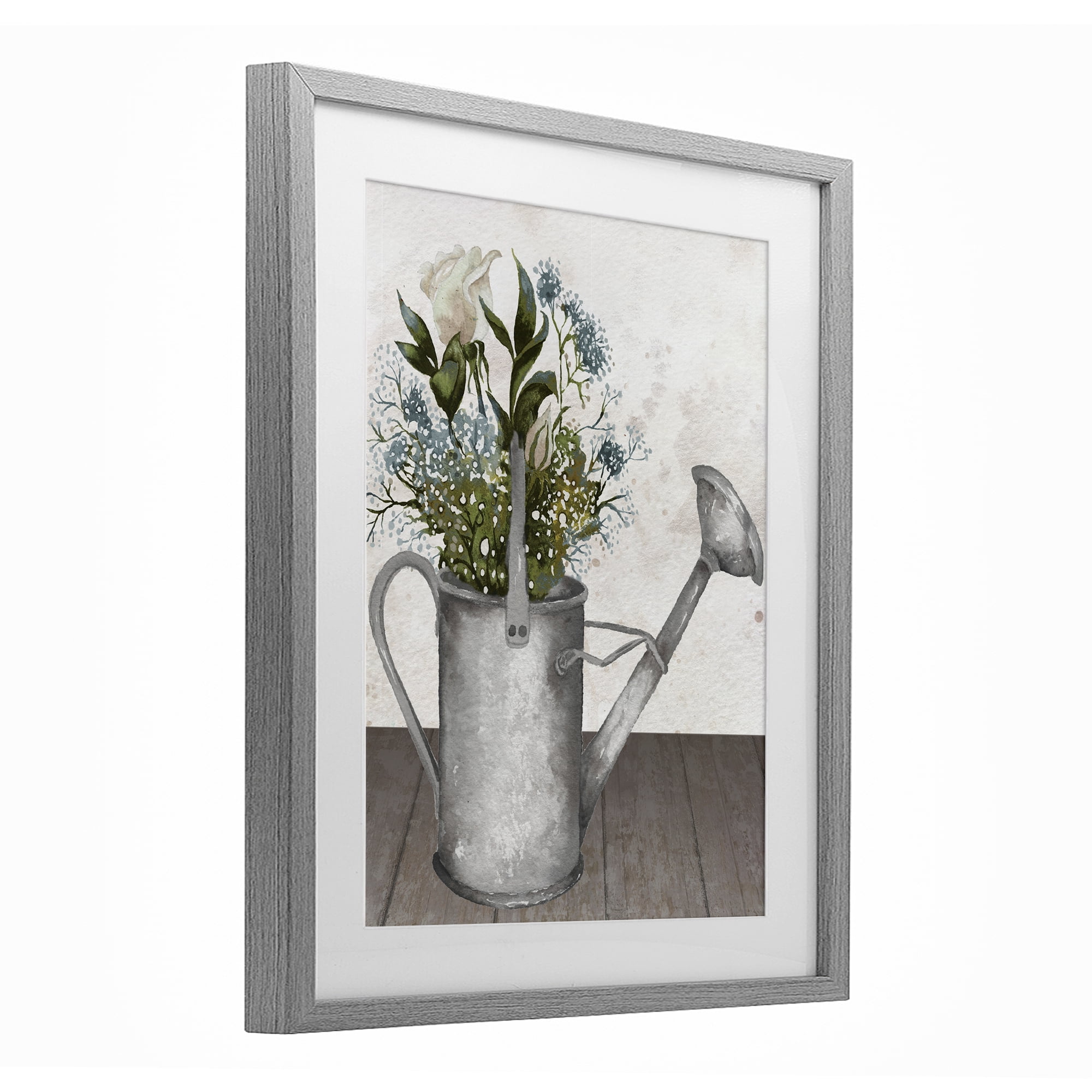 Stupell Industries Floral Pitcher Watering Can Gray Framed Print Under Glass, design by Elizabeth Medley