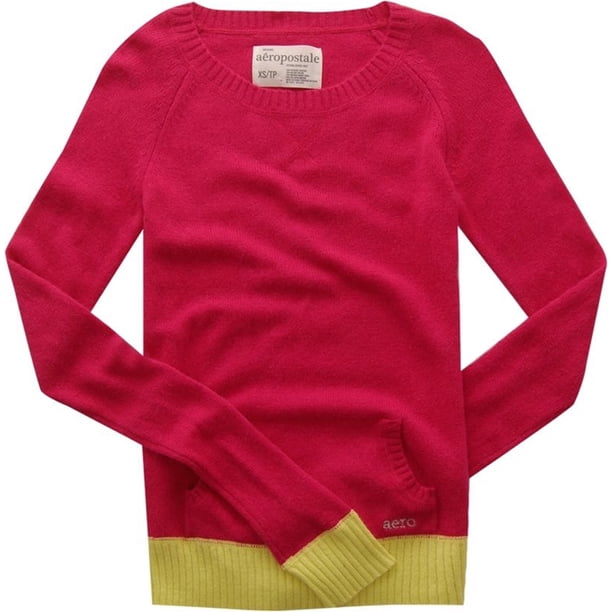 Aeropostale suéter de punto con bolsillos delanteros para mujer, rosa, grande