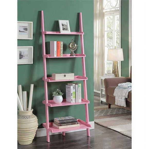 American Heritage Bookshelf Ladder with Five Tiers in Bright Pink Wood Finish