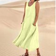 thumbnail image 2 of Vestido largo sin mangas de lino para mujer: vestido informal con cuello redondo y bolsillos, poliéster/spandex, tallas S-XXL., 2 of 6
