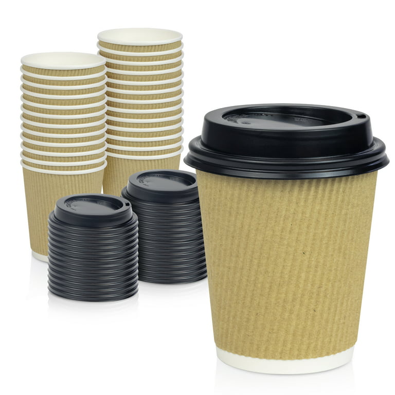 8 oz Black Rippled Double Wall Paper Cups with Lid Option