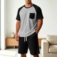 thumbnail image 2 of Sewkxo Mens Pajamas Set Lightweight Summer Pjs Sleepwear Soft Comfy Short Sleeve Sleep Set With Pocket,Black 3XL, 2 of 6