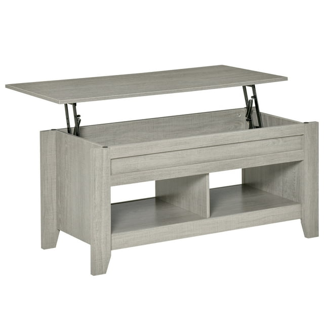 HOMCOM Table Basse à Plateau Relevable avec Rangement Caché et Étagères Ouvertes