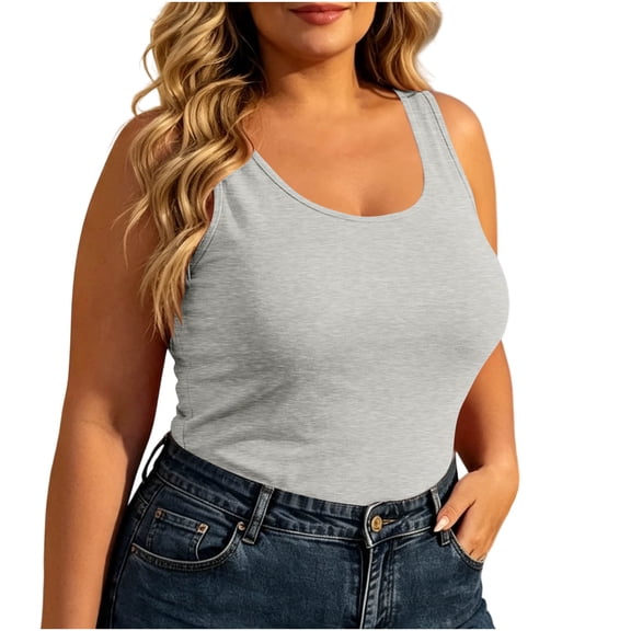 Luivaraty Womens Plus Size Thermal Underwear Built In Pads Tank Tops Soft Comfy Solid Color Sleeveless Tops, L-5XL