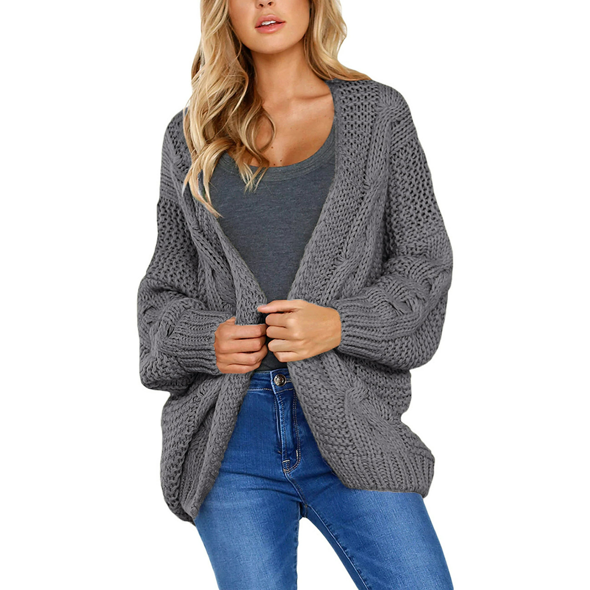 SHEWIN Womens Open Front Cardigans Sweater Plus Dark Gray Chunky Cable Sweaters for Women Long Sleeve Cardigans Coats 2XL size 18-20 - Walmart.com
