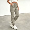 thumbnail image 6 of ZHYou No Boundarie Women's Cargo Pants with Flat Pockets Casual Cuffed Leg Drawstring Elastic Waist Jogger Pants with Pockets,Gray,Size L, 6 of 6