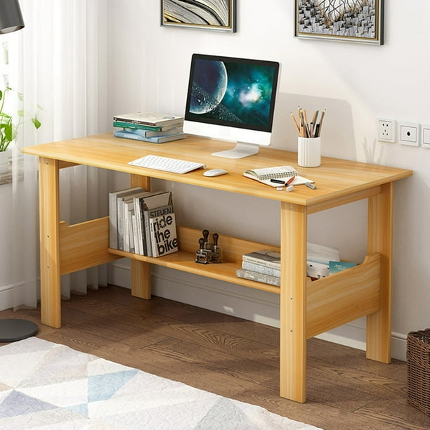 Pgyong 39 Computer Desk With Shelves Modern Simple Pc Table Study Writing Desk Yellow Walmart Com Walmart Com