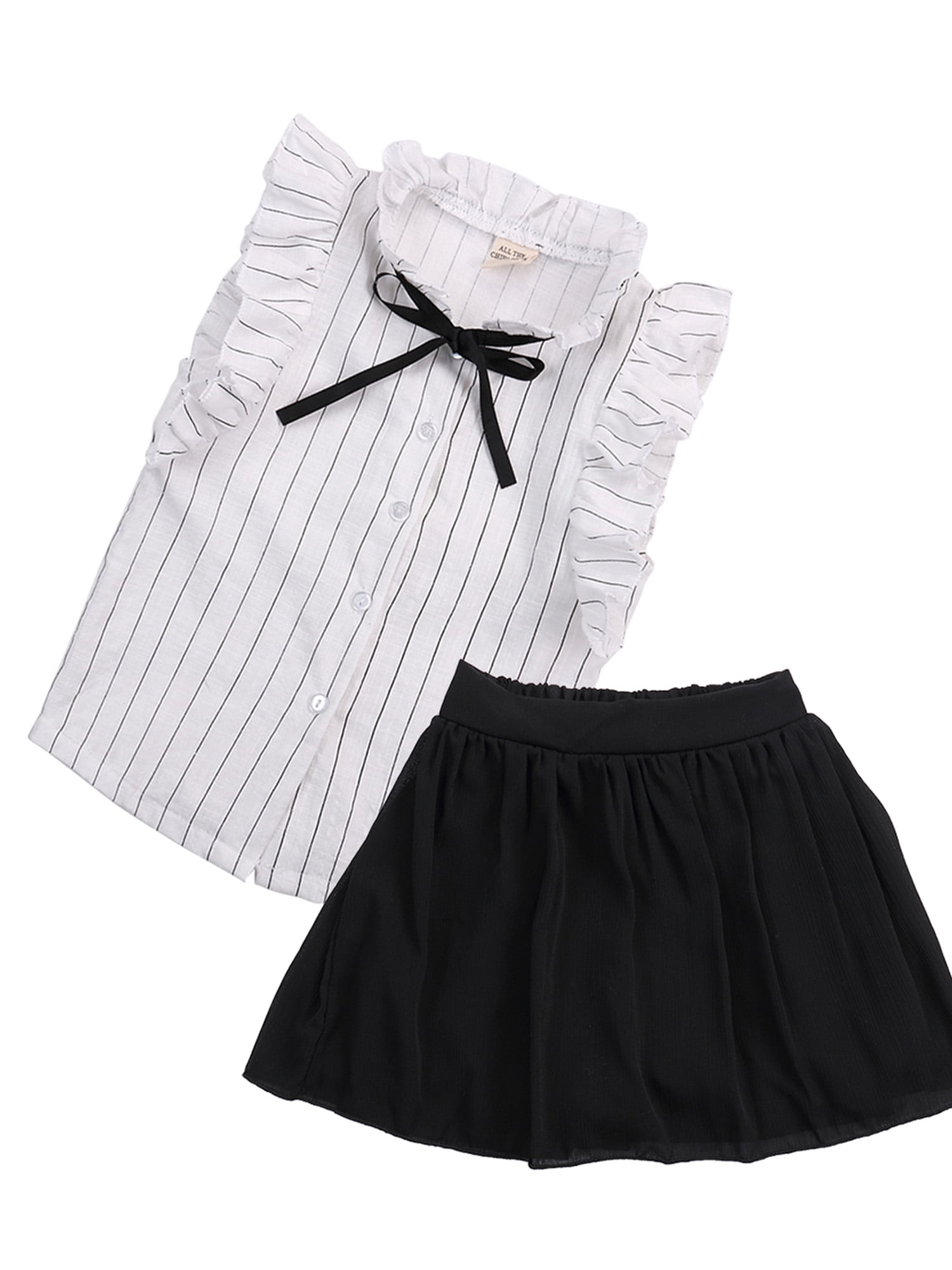 2-7Years,SO-buts Kids Girl Summer Outfits Clothes Retro Chiffon Tassel Shirt Vest+Print Wide Leg Pants Set