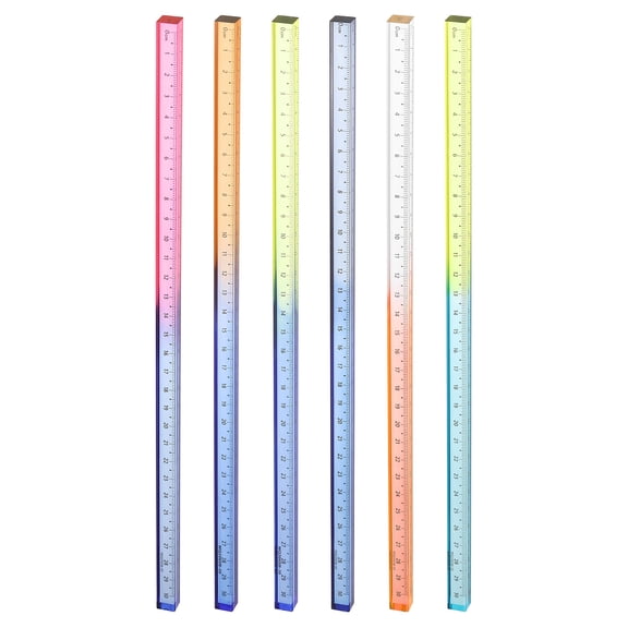 Uxcell 6pcs Acrylic Clear Straight Rulers 30cm Metric Transparent Gradient Three-Dimensional Plastic Ruler Square Cube Measuring Tool for Classroom Office, 6 Colors